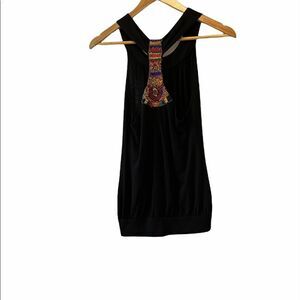 M USA Black Beaded Racer Back Scoop Neck Tank L